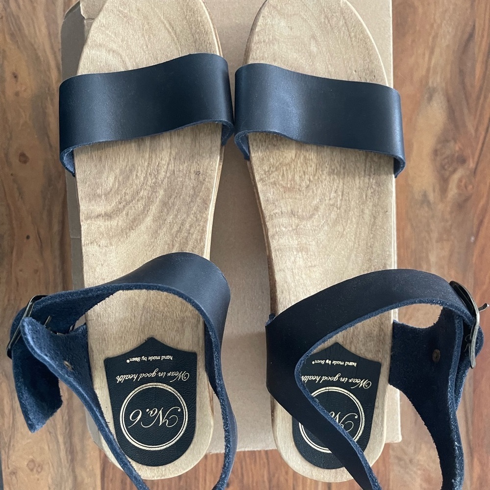 No.6 Two Strap Sandal Clog Mid-Heel Indigo